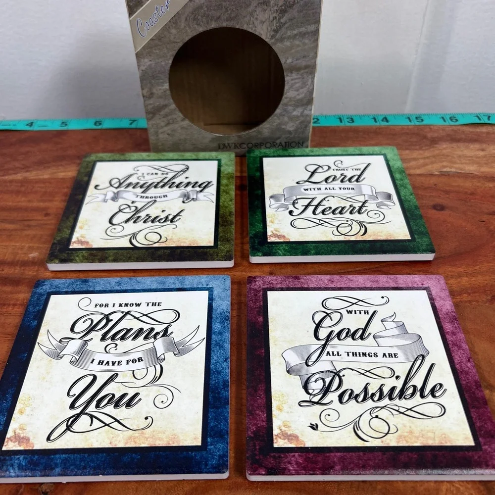 DWK Corporation Christian Bible Verse Coaster Set 4pc TC42102 Cork Back